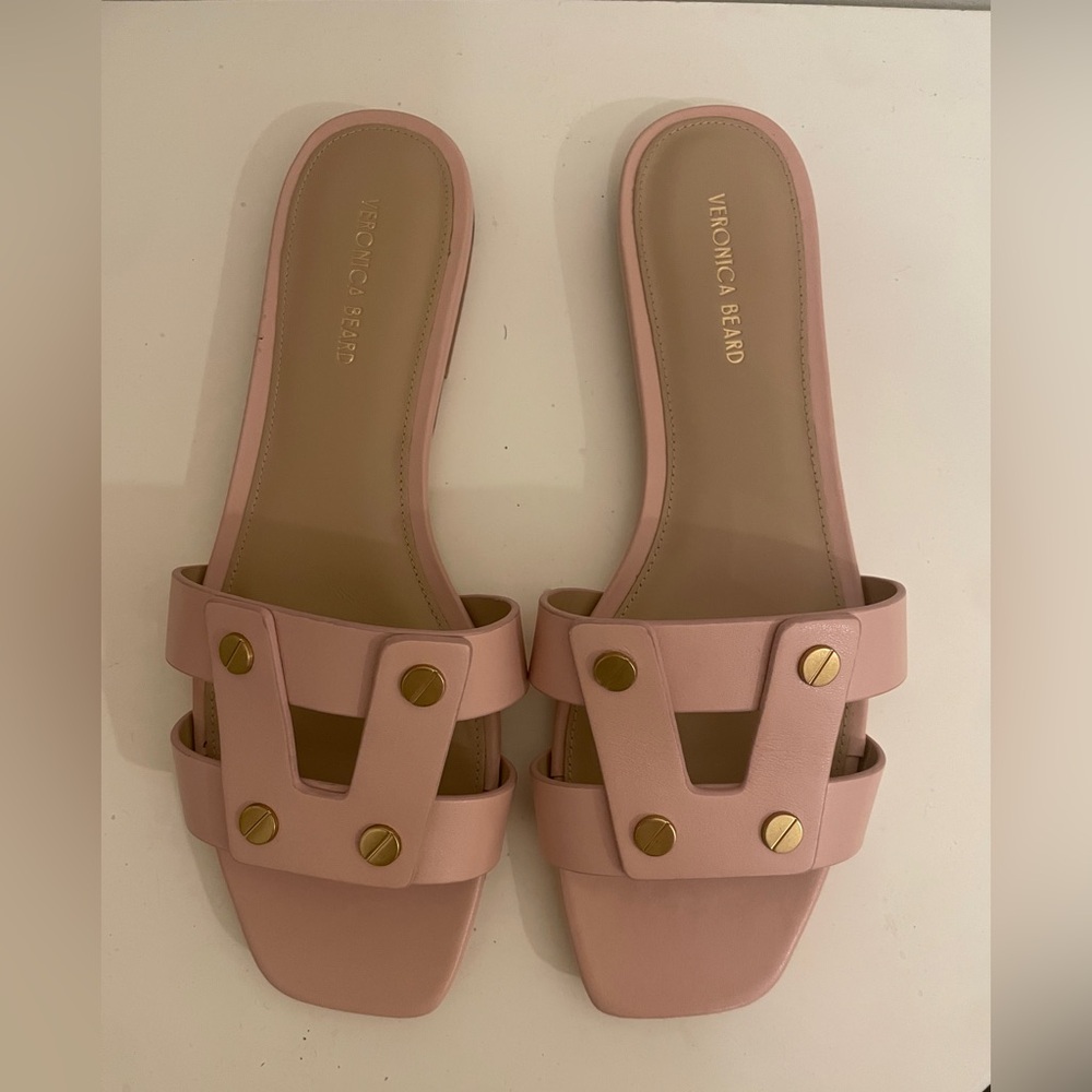 Veronica Beard Blush Sandals with Gold Accents